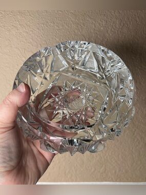 Vintage Heavy Cut Glass Ashtray, Mid Century Crystal Cigarette Holder